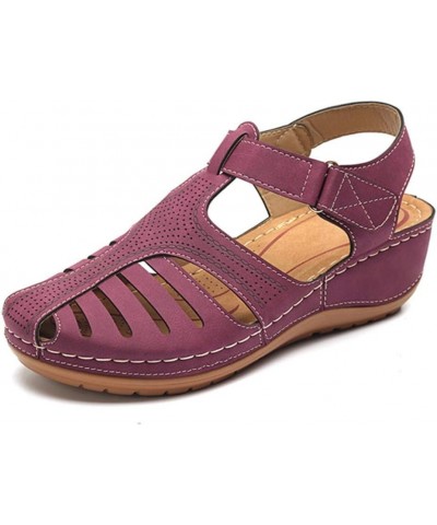 LATINDAY Women's Retro Wedges Comfortable Ankle Hollow Round Toe Sandals Soft Sole Shoes Purple $16.78 Outdoor Shoes