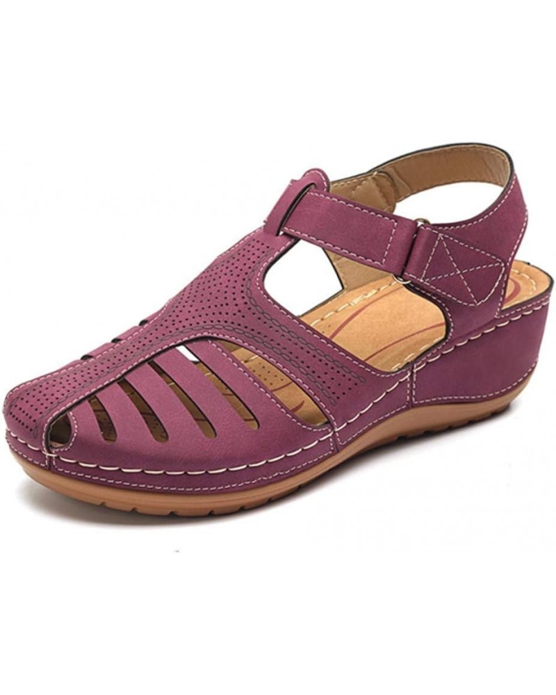 LATINDAY Women's Retro Wedges Comfortable Ankle Hollow Round Toe Sandals Soft Sole Shoes Purple $16.78 Outdoor Shoes