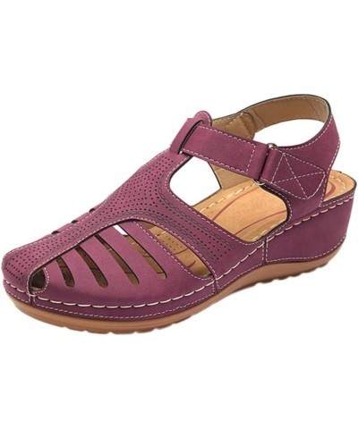 LATINDAY Women's Retro Wedges Comfortable Ankle Hollow Round Toe Sandals Soft Sole Shoes Purple $16.78 Outdoor Shoes