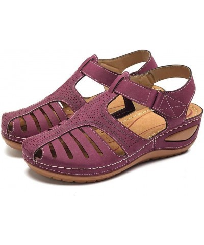 LATINDAY Women's Retro Wedges Comfortable Ankle Hollow Round Toe Sandals Soft Sole Shoes Purple $16.78 Outdoor Shoes