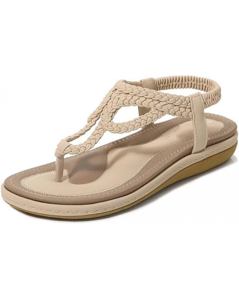 Women's Summer Bohemian Sandals Roman Beach Sandals Elastic Band Flip Flops 9 Beige $24.18 Sandals