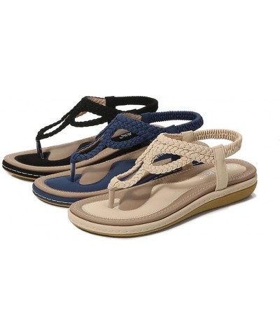 Women's Summer Bohemian Sandals Roman Beach Sandals Elastic Band Flip Flops 9 Beige $24.18 Sandals