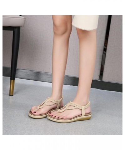 Women's Summer Bohemian Sandals Roman Beach Sandals Elastic Band Flip Flops 9 Beige $24.18 Sandals