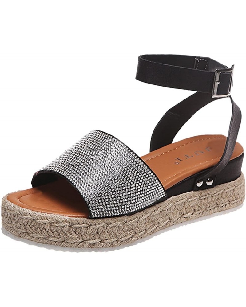 Buckle Shoes Strap Sandals Weave Toe Beach Women's Open Breathable Summer Wedges Women's Wedges Slip on Wedges for Women Blac...