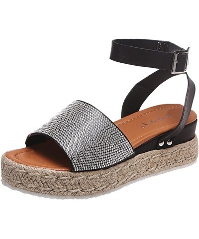 Buckle Shoes Strap Sandals Weave Toe Beach Women's Open Breathable Summer Wedges Women's Wedges Slip on Wedges for Women Blac...