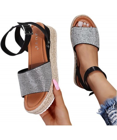 Buckle Shoes Strap Sandals Weave Toe Beach Women's Open Breathable Summer Wedges Women's Wedges Slip on Wedges for Women Blac...