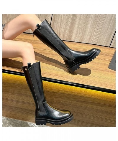 Woman Knee High Boots Mid Calf Combat Boots Stretch Gore Anti Skid Durability Thick Platform Fashion Motorcycle Boots Widen O...