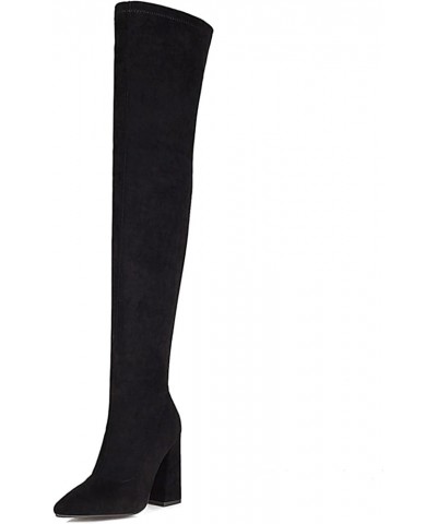 Women's Simple Above the Knee Boots with Chunky Heel and Zipper Matt Black $40.79 Boots