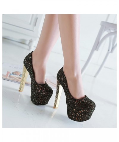 Women's Platform Stiletto Heel Pumps Slip On Closed Toe Pumps Dress Wedding Party Shoes 19 Black $21.14 Pumps