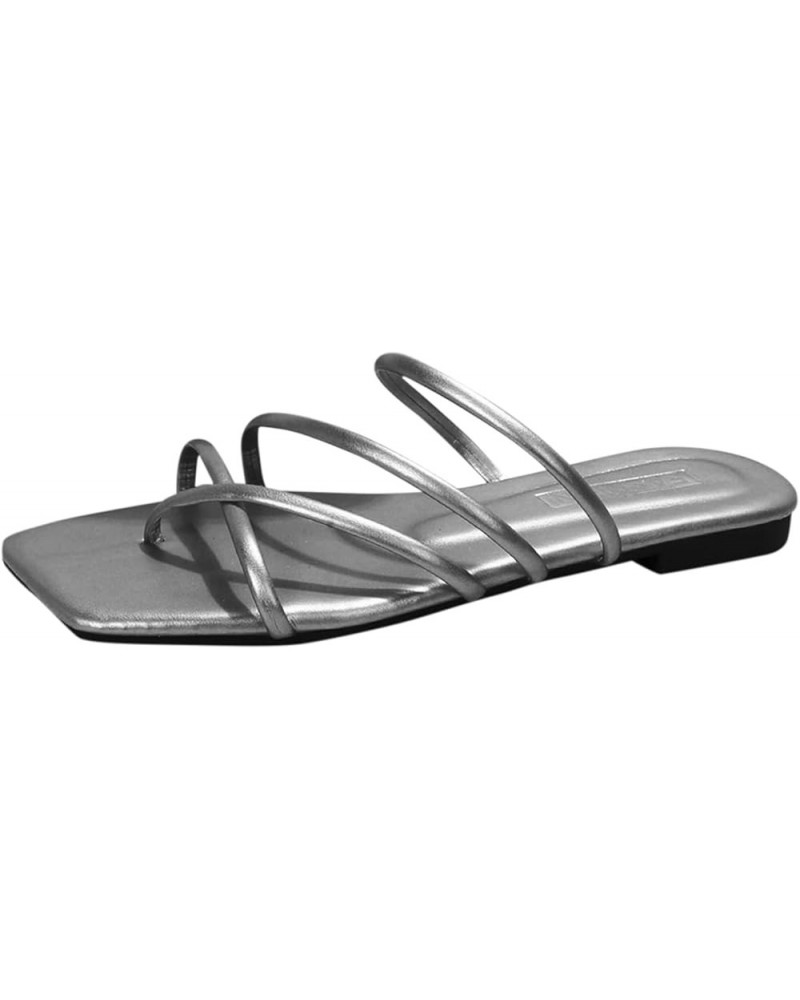 Summer Dress Beach Sandals, Thong Flat Sandals, Women's Open Toes Ankle Strap Flat Sandals Grey-b $15.48 Sandals