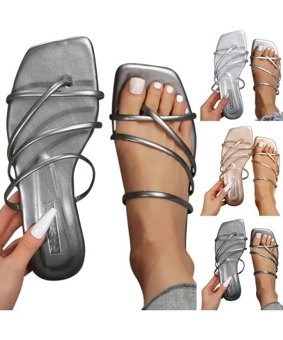 Summer Dress Beach Sandals, Thong Flat Sandals, Women's Open Toes Ankle Strap Flat Sandals Grey-b $15.48 Sandals