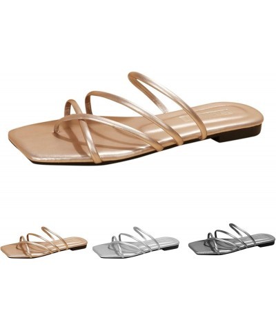 Summer Dress Beach Sandals, Thong Flat Sandals, Women's Open Toes Ankle Strap Flat Sandals Grey-b $15.48 Sandals