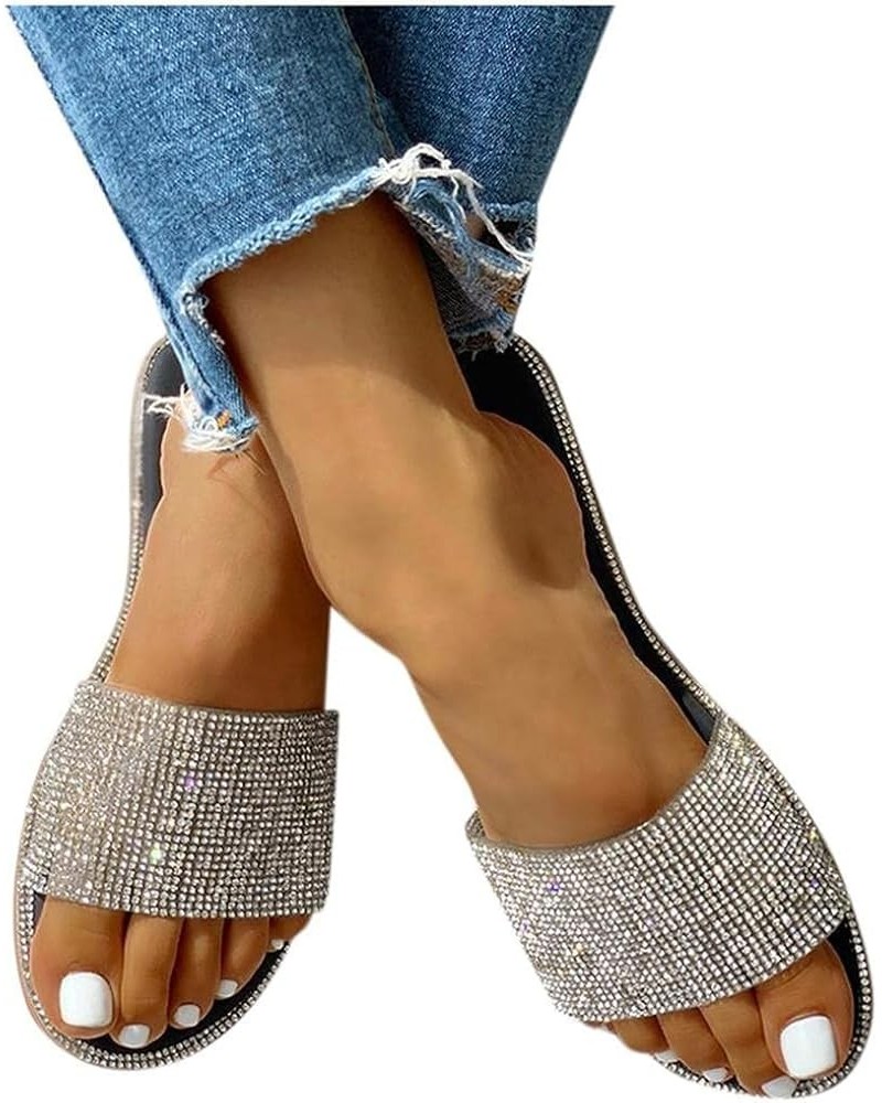 Retro Rhinestone Flat Sandals Women Sandals Sparkly Women Sandals Flat Sandals Flip Flop Gladiator Sandals for Women 6 Black ...