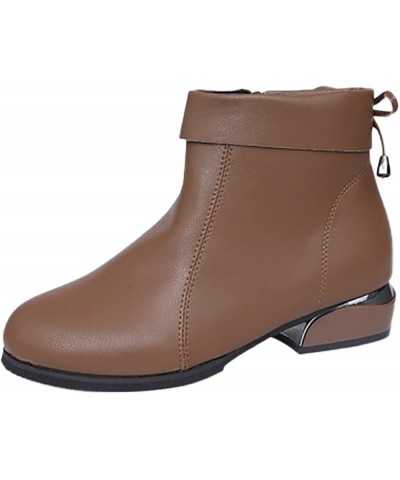 Fashion Women Artificial Leather Solid Color Autumn Thick Sole Square Heels Zipper Leather Boots for Women Wide Brown $18.07 ...