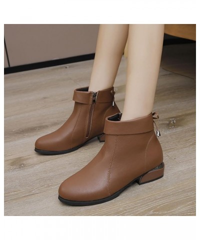 Fashion Women Artificial Leather Solid Color Autumn Thick Sole Square Heels Zipper Leather Boots for Women Wide Brown $18.07 ...