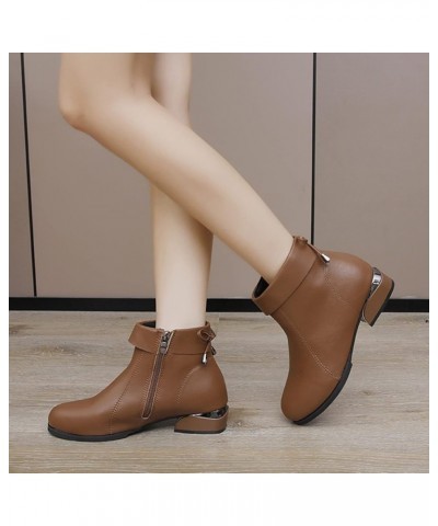 Fashion Women Artificial Leather Solid Color Autumn Thick Sole Square Heels Zipper Leather Boots for Women Wide Brown $18.07 ...