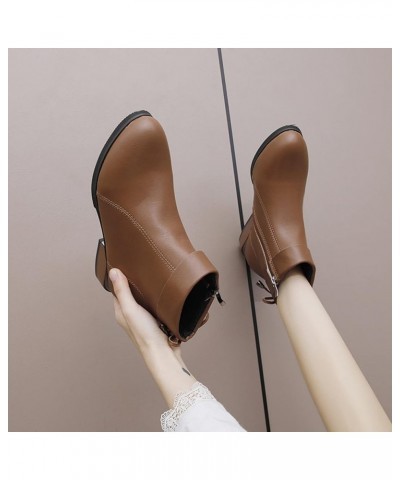 Fashion Women Artificial Leather Solid Color Autumn Thick Sole Square Heels Zipper Leather Boots for Women Wide Brown $18.07 ...