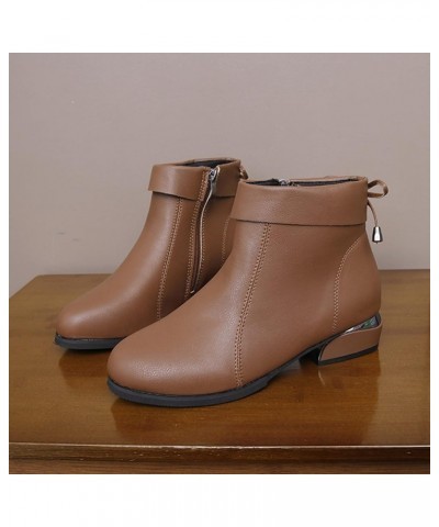 Fashion Women Artificial Leather Solid Color Autumn Thick Sole Square Heels Zipper Leather Boots for Women Wide Brown $18.07 ...