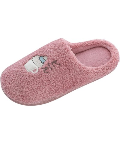 Couples Women Slip On Furry Plush Flat Home Winter Round Toe Keep Warm Cartoon Slippers Comfy House Slippers for Hot Pink $11...