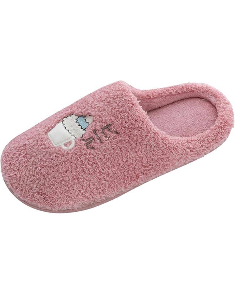 Couples Women Slip On Furry Plush Flat Home Winter Round Toe Keep Warm Cartoon Slippers Comfy House Slippers for Hot Pink $11...