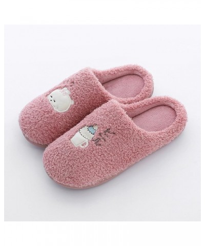 Couples Women Slip On Furry Plush Flat Home Winter Round Toe Keep Warm Cartoon Slippers Comfy House Slippers for Hot Pink $11...