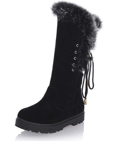 Women's Winter Mid Calf Boots Round Toe Suede Low Heel Faux Fur Warm Ankle Snow Booties Black $25.93 Boots