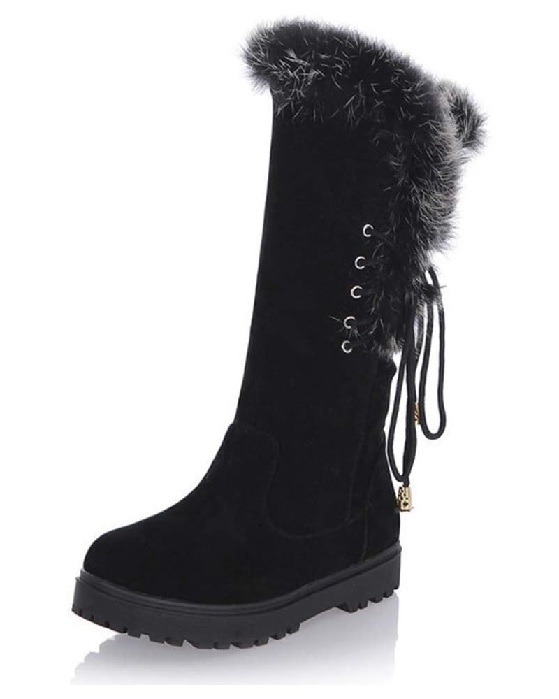 Women's Winter Mid Calf Boots Round Toe Suede Low Heel Faux Fur Warm Ankle Snow Booties Black $25.93 Boots