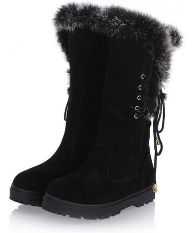 Women's Winter Mid Calf Boots Round Toe Suede Low Heel Faux Fur Warm Ankle Snow Booties Black $25.93 Boots