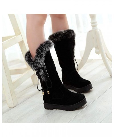 Women's Winter Mid Calf Boots Round Toe Suede Low Heel Faux Fur Warm Ankle Snow Booties Black $25.93 Boots