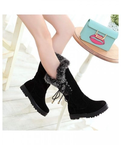 Women's Winter Mid Calf Boots Round Toe Suede Low Heel Faux Fur Warm Ankle Snow Booties Black $25.93 Boots