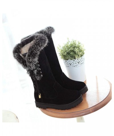 Women's Winter Mid Calf Boots Round Toe Suede Low Heel Faux Fur Warm Ankle Snow Booties Black $25.93 Boots