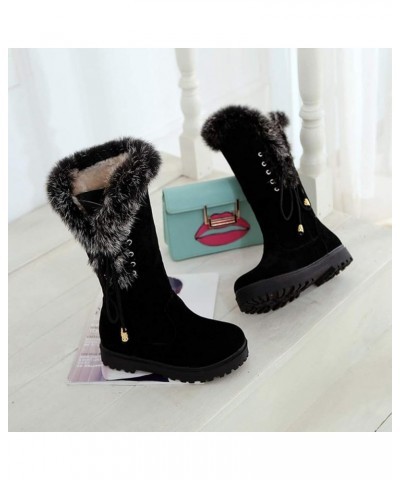 Women's Winter Mid Calf Boots Round Toe Suede Low Heel Faux Fur Warm Ankle Snow Booties Black $25.93 Boots