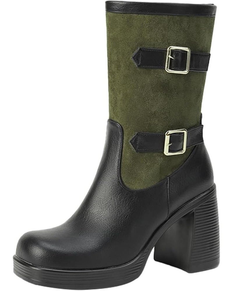 Women's Cheryl Fashion Boot Cowboy Belt Buckle Colorblocking Ankle Boots Square Toe Cool Girls Party Snow Boots Green $32.71 ...