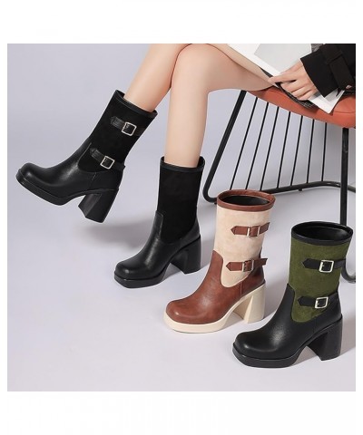 Women's Cheryl Fashion Boot Cowboy Belt Buckle Colorblocking Ankle Boots Square Toe Cool Girls Party Snow Boots Green $32.71 ...