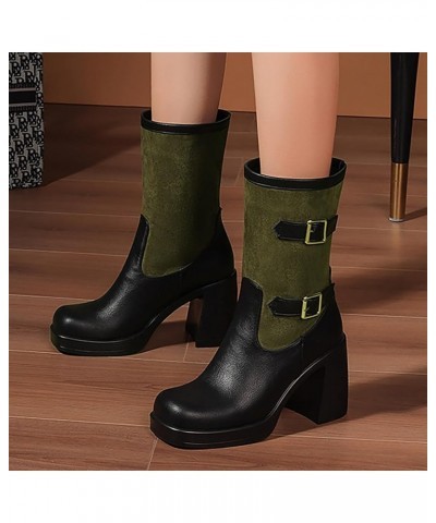 Women's Cheryl Fashion Boot Cowboy Belt Buckle Colorblocking Ankle Boots Square Toe Cool Girls Party Snow Boots Green $32.71 ...