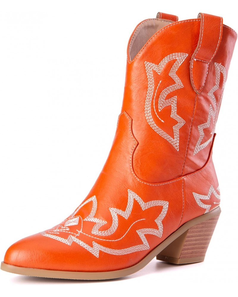 Fashion Women's Short Shaft/Ankle/Mid Calf Cowboy Boots with Block Heels and Pointed Toe Western Boots, Orange1, 10 $36.71 Boots