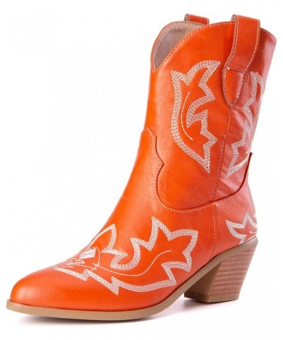 Fashion Women's Short Shaft/Ankle/Mid Calf Cowboy Boots with Block Heels and Pointed Toe Western Boots, Orange1, 10 $36.71 Boots