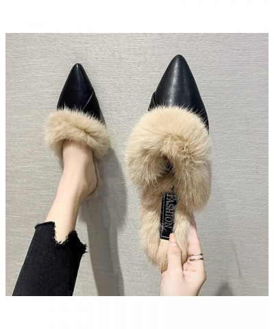 Womens Mules Leisure Artificial Leather Winter Fluffy Warm Fur Lining Slip-Ons Lightweight Slippers Winter Soft Sole Flats Sh...