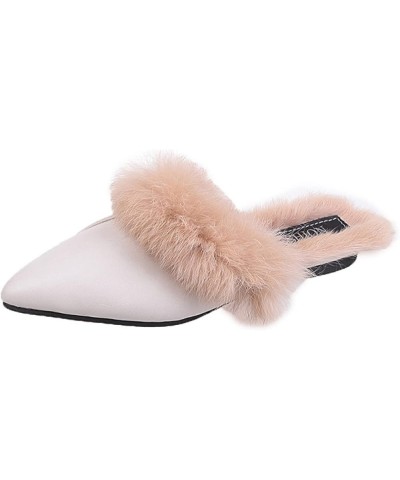 Womens Mules Leisure Artificial Leather Winter Fluffy Warm Fur Lining Slip-Ons Lightweight Slippers Winter Soft Sole Flats Sh...