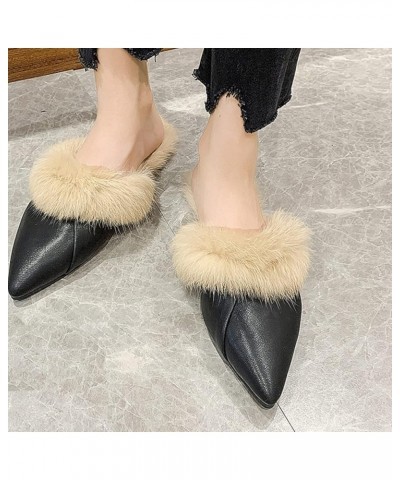 Womens Mules Leisure Artificial Leather Winter Fluffy Warm Fur Lining Slip-Ons Lightweight Slippers Winter Soft Sole Flats Sh...