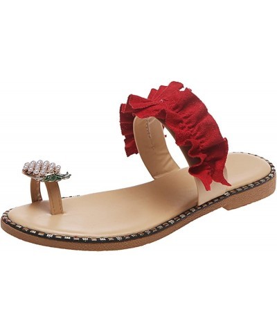 Sandals Women Dressy Summer Light Toe Ring Flat Sandals Crystal Casual Flip Flop Pineapple Style Women's Slipper Z10-red $10....