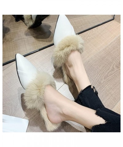 Womens Mules Leisure Artificial Leather Winter Fluffy Warm Fur Lining Slip-Ons Lightweight Slippers Winter Soft Sole Flats Sh...