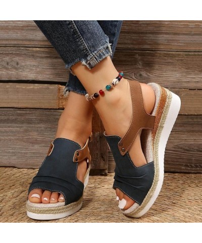 Sandals Women Summer, Sandals for Woman 2024 Dressy Fashion Platform Ankle Strap Open Toe Sandals Fashion Shoes Navy $18.35 S...