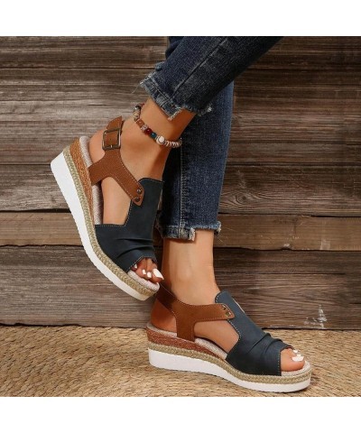 Sandals Women Summer, Sandals for Woman 2024 Dressy Fashion Platform Ankle Strap Open Toe Sandals Fashion Shoes Navy $18.35 S...