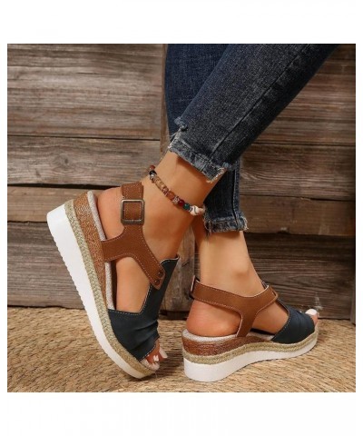 Sandals Women Summer, Sandals for Woman 2024 Dressy Fashion Platform Ankle Strap Open Toe Sandals Fashion Shoes Navy $18.35 S...