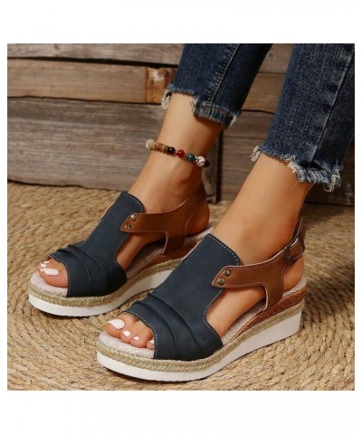 Sandals Women Summer, Sandals for Woman 2024 Dressy Fashion Platform Ankle Strap Open Toe Sandals Fashion Shoes Navy $18.35 S...