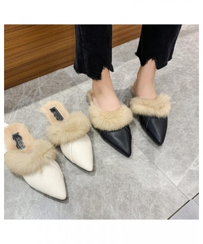 Womens Mules Leisure Artificial Leather Winter Fluffy Warm Fur Lining Slip-Ons Lightweight Slippers Winter Soft Sole Flats Sh...