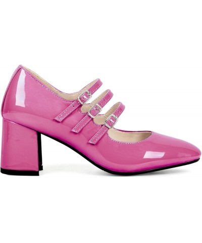 Women Patent Leather Mary Janes Square Toe Block Heel Pumps Strappy Retro Rockabilly Shoes Hot Pink $29.98 Pumps