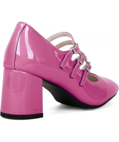 Women Patent Leather Mary Janes Square Toe Block Heel Pumps Strappy Retro Rockabilly Shoes Hot Pink $29.98 Pumps