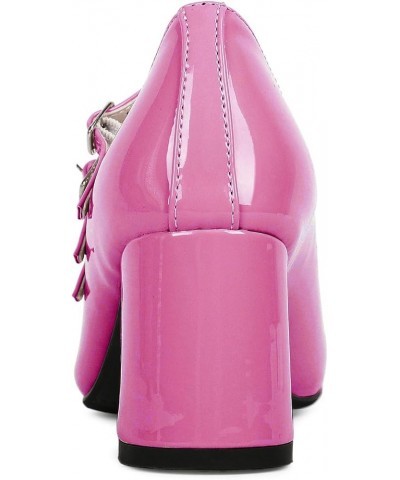 Women Patent Leather Mary Janes Square Toe Block Heel Pumps Strappy Retro Rockabilly Shoes Hot Pink $29.98 Pumps